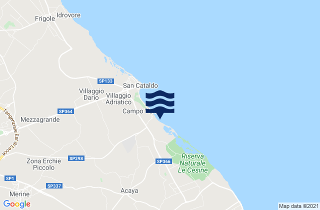 Carte des horaires des marées pour Caprarica di Lecce, Italy
