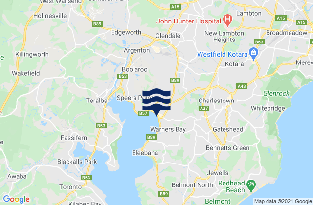 Carte des horaires des marées pour Cardiff Heights, Australia