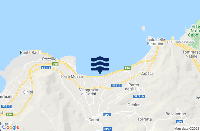 Carte des horaires des marées pour Carini, Italy