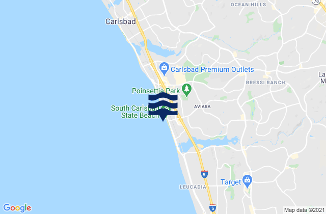Carte des horaires des marées pour Carlsbad State Beach, United States