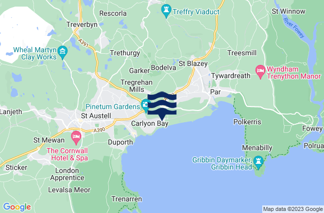 Carte des horaires des marées pour Carlyon Bay, United Kingdom