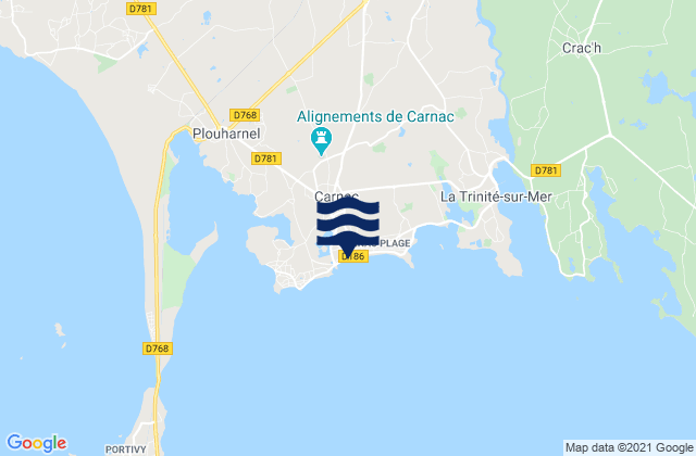 Carte des horaires des marées pour Carnac, France