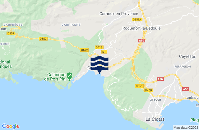 Carte des horaires des marées pour Carnoux-en-Provence, France