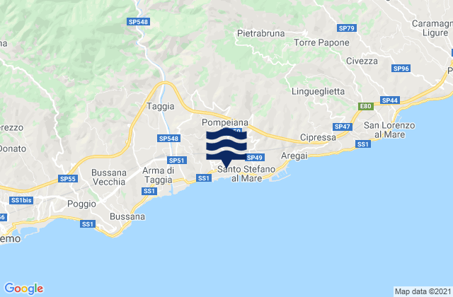 Carte des horaires des marées pour Carpasio, Italy