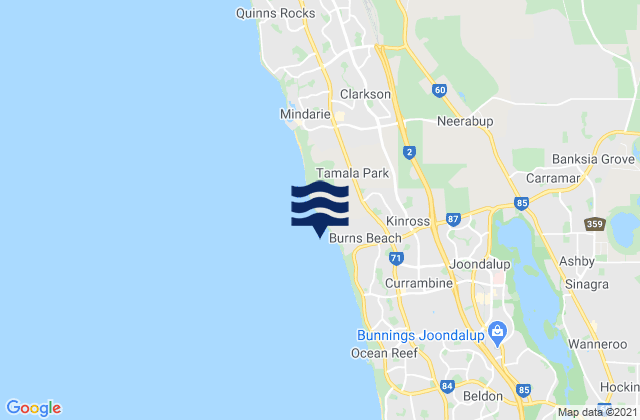 Carte des horaires des marées pour Carramar, Australia