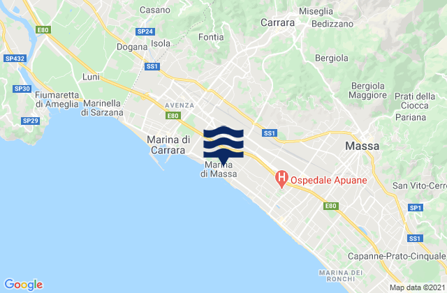 Carte des horaires des marées pour Carrara, Italy