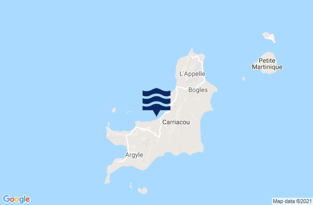 Carte des horaires des marées pour Carriacou and Petite Martinique, Grenada