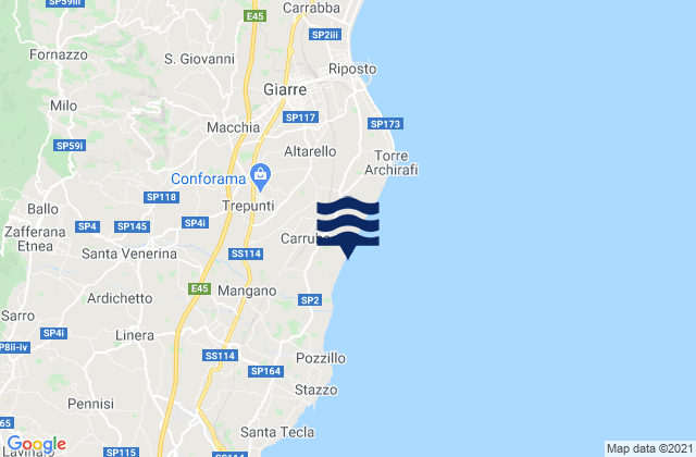 Carte des horaires des marées pour Carruba, Italy