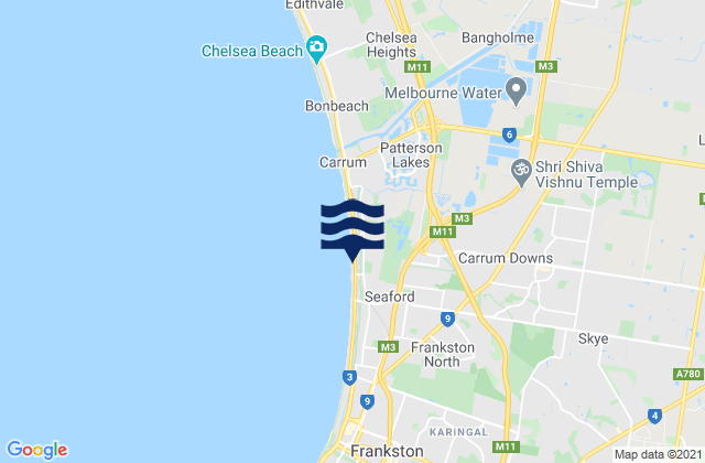Carte des horaires des marées pour Carrum Downs, Australia