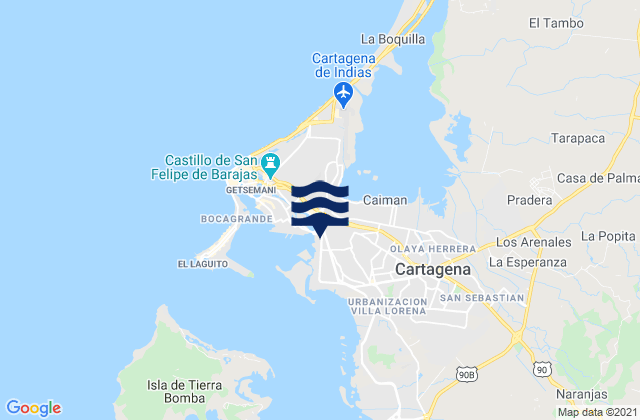 Carte des horaires des marées pour Cartagena, Colombia