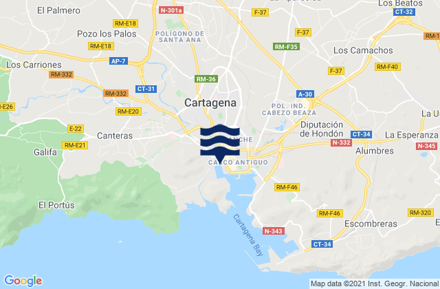 Carte des horaires des marées pour Cartagena, Spain