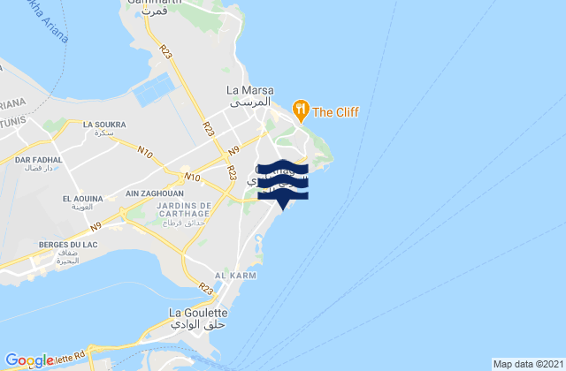 Carte des horaires des marées pour Carthage, Tunisia
