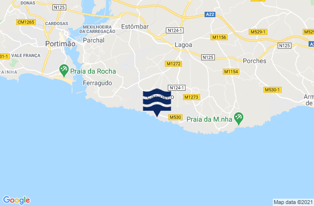 Carte des horaires des marées pour Carvoeiro, Portugal