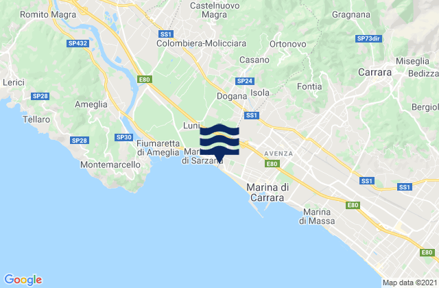 Carte des horaires des marées pour Casano-Dogana-Isola, Italy