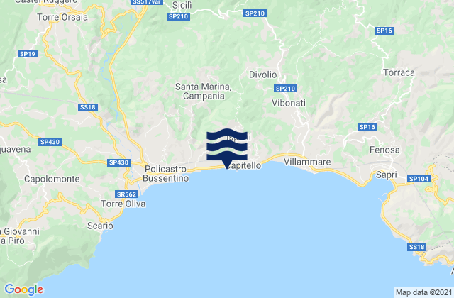 Carte des horaires des marées pour Caselle in Pittari, Italy