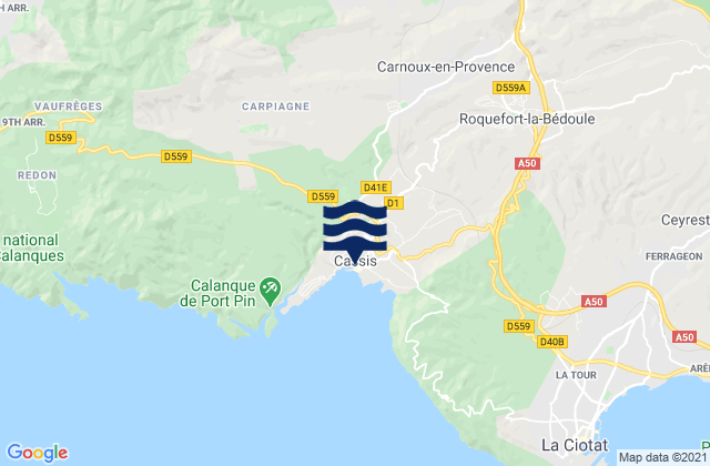 Carte des horaires des marées pour Cassis, France