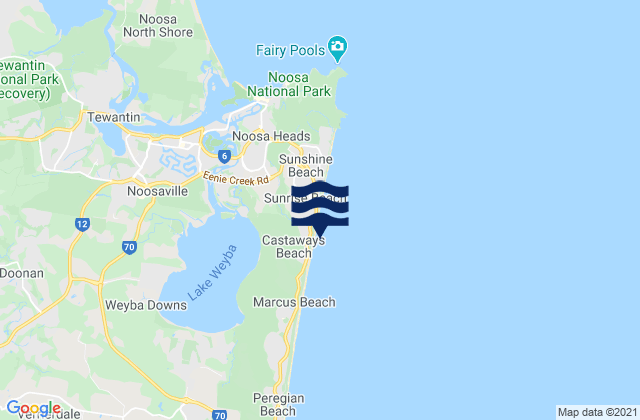 Carte des horaires des marées pour Castaways Beach, Australia
