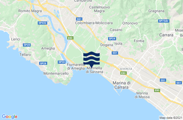 Carte des horaires des marées pour Castelnuovo Magra, Italy