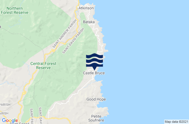 Carte des horaires des marées pour Castle Bruce, Dominica