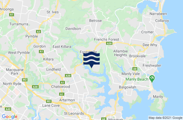 Carte des horaires des marées pour Castle Cove, Australia