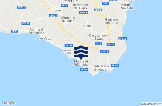 Carte des horaires des marées pour Castrignano del Capo, Italy