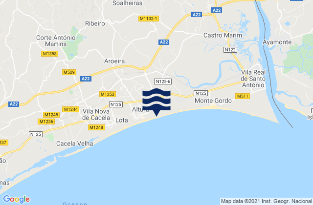 Carte des horaires des marées pour Castro Marim, Portugal