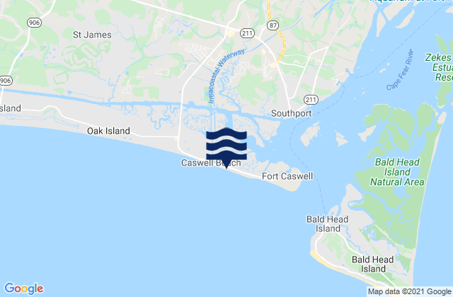 Carte des horaires des marées pour Caswell Beach, United States