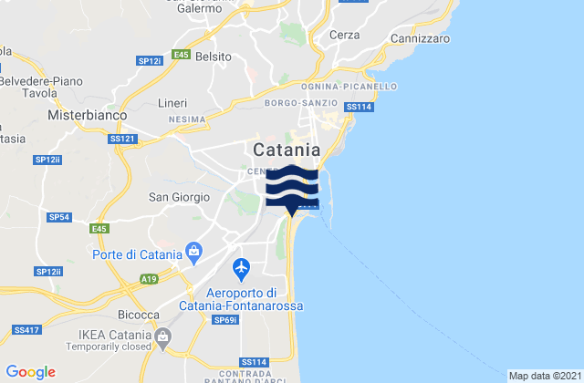 Carte des horaires des marées pour Catania, Italy