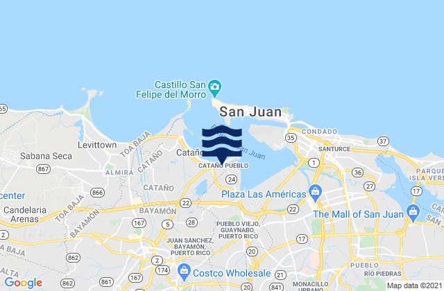 Carte des horaires des marées pour Cataño Barrio-Pueblo, Puerto Rico