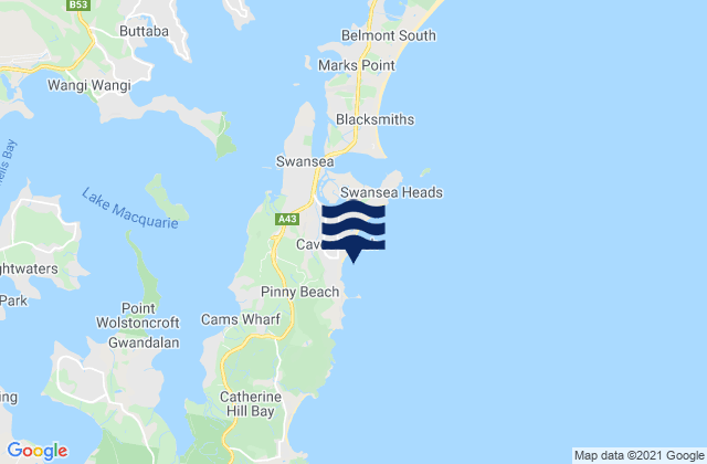 Carte des horaires des marées pour Caves Beach, Australia