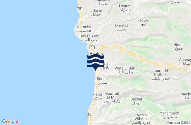 Carte des horaires des marées pour Caza de Jbayl, Lebanon