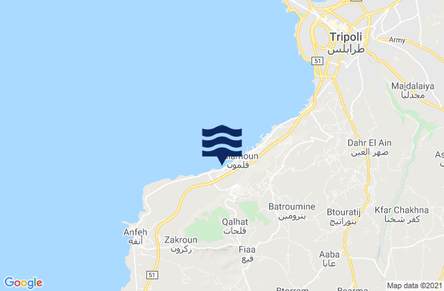 Carte des horaires des marées pour Caza de Koura, Lebanon