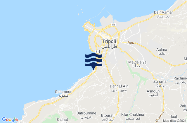 Carte des horaires des marées pour Caza de Zgharta, Lebanon