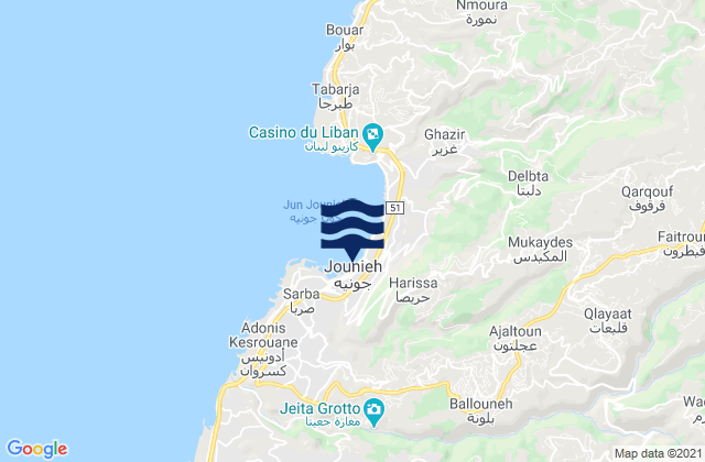 Carte des horaires des marées pour Caza du Matn, Lebanon