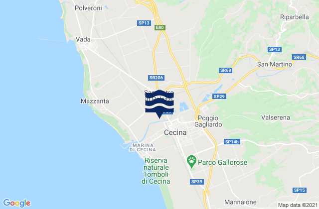 Carte des horaires des marées pour Cecina, Italy