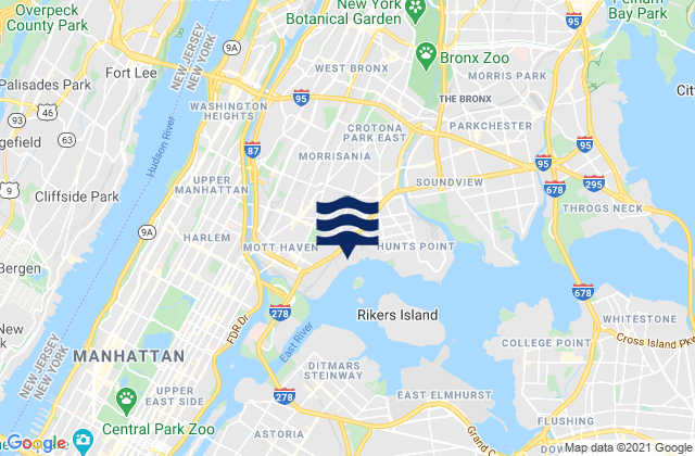Carte des horaires des marées pour Central Bridge, Harlem River, United States