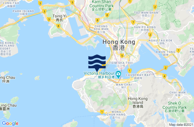 Carte des horaires des marées pour Central and Western District, Hong Kong