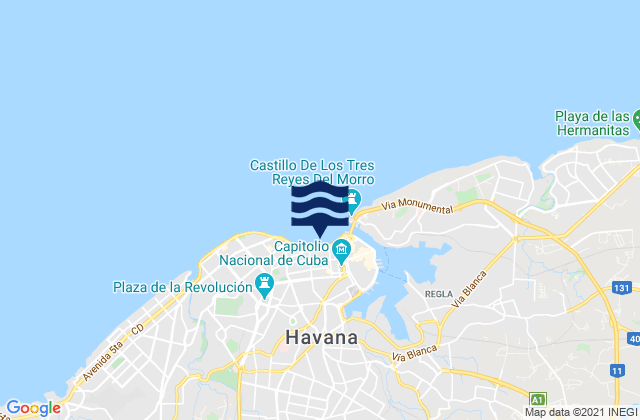 Carte des horaires des marées pour Centro Habana, Cuba