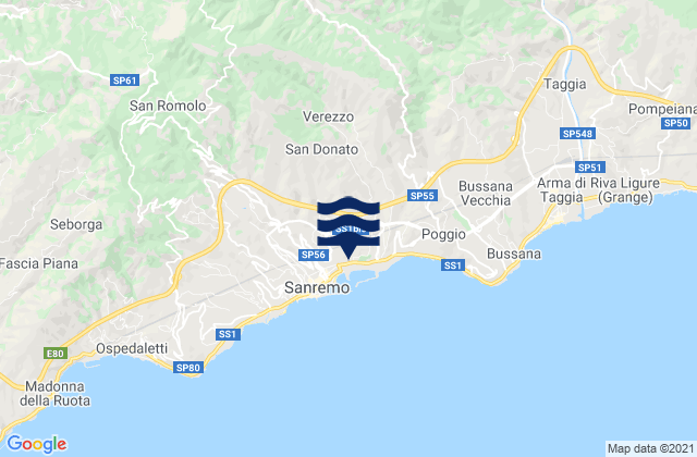 Carte des horaires des marées pour Ceriana, Italy