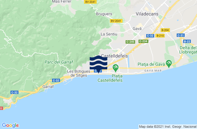 Carte des horaires des marées pour Cervelló, Spain