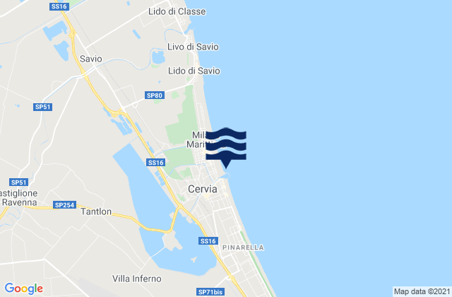 Carte des horaires des marées pour Cervia, Italy