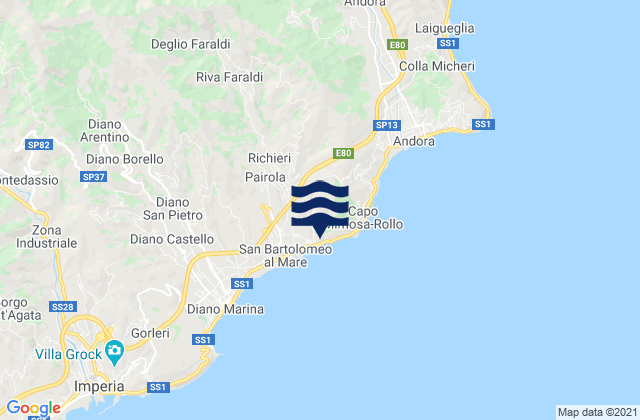 Carte des horaires des marées pour Cervo, Italy