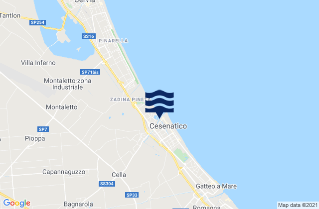 Carte des horaires des marées pour Cesenatico, Italy