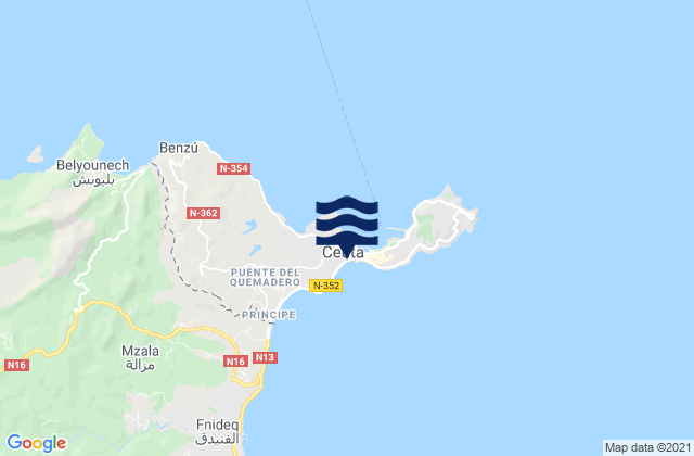 Carte des horaires des marées pour Ceuta, Spain