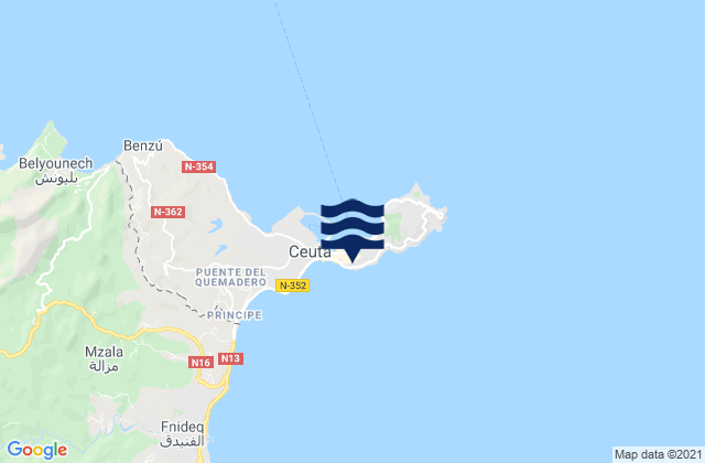Carte des horaires des marées pour Ceuta, Spain