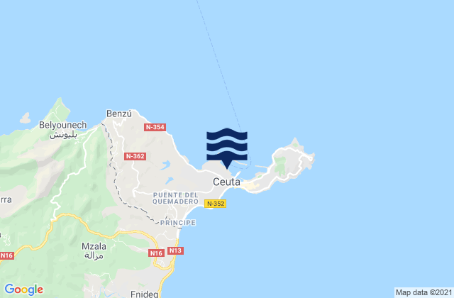 Carte des horaires des marées pour Ceuta Port, Spain