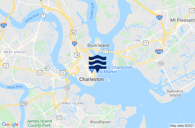 Carte des horaires des marées pour Charleston (customhouse Wharf), United States