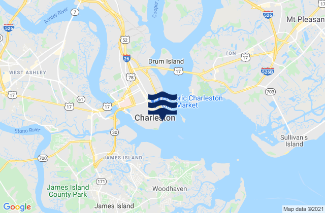 Carte des horaires des marées pour Charleston, United States