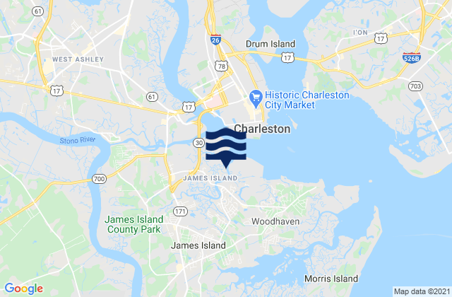Carte des horaires des marées pour Charleston County, United States
