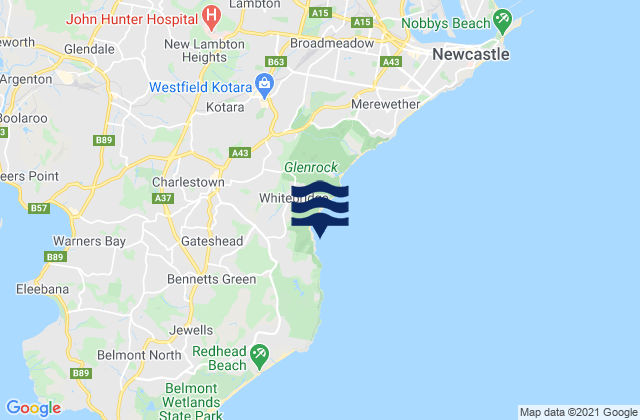 Carte des horaires des marées pour Charlestown, Australia
